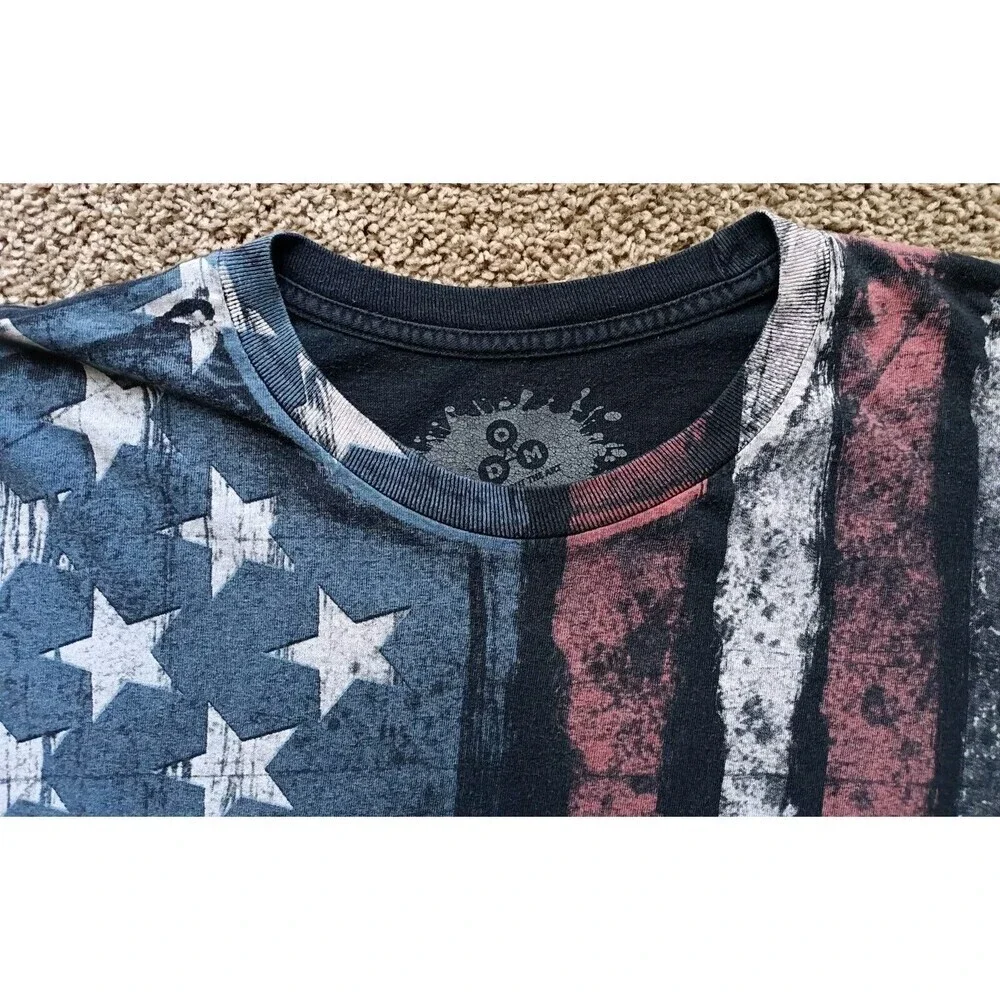 DOM T-Shirt Men's Size XL Patriotic American Flag Graphic Black Short Sleeve - Picture 2 of 6
